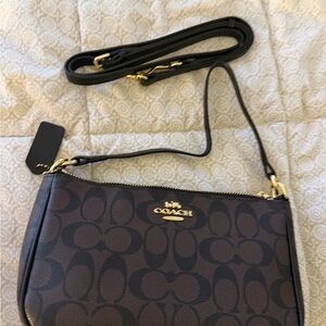 Coach Signature Black and Brown Crossbody Bag